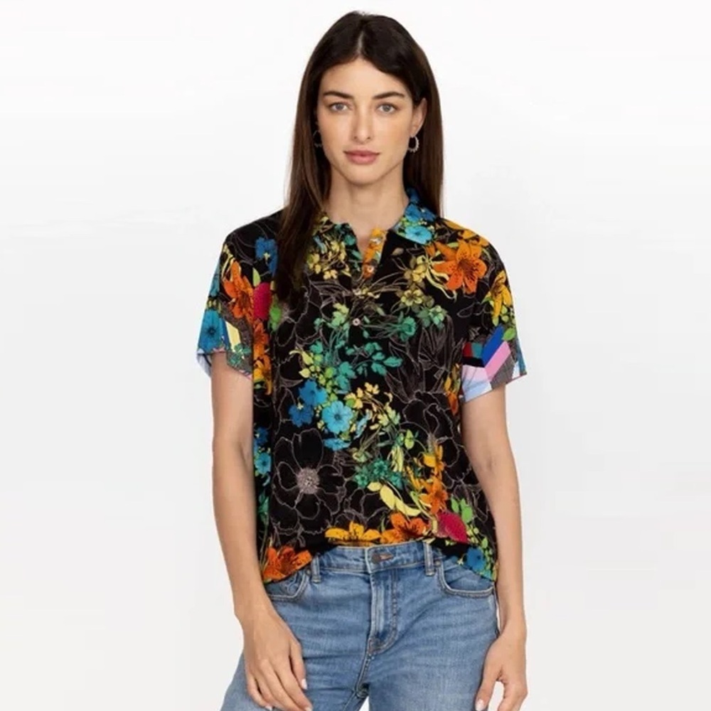 Johnny Was - Nero Sequence Short Sleeve Polo Tee